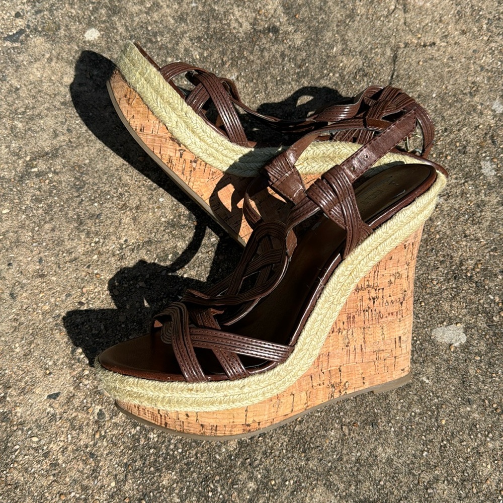 Bakers Brown Cork Bottom Wedge Sandals Vintage